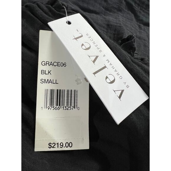 VELVET GRAHAM SPENCER WMNS SMALL GRACE COTTON RUFFLE SLEEVE MINI DRESS BLK NEW - Picture 13 of 14